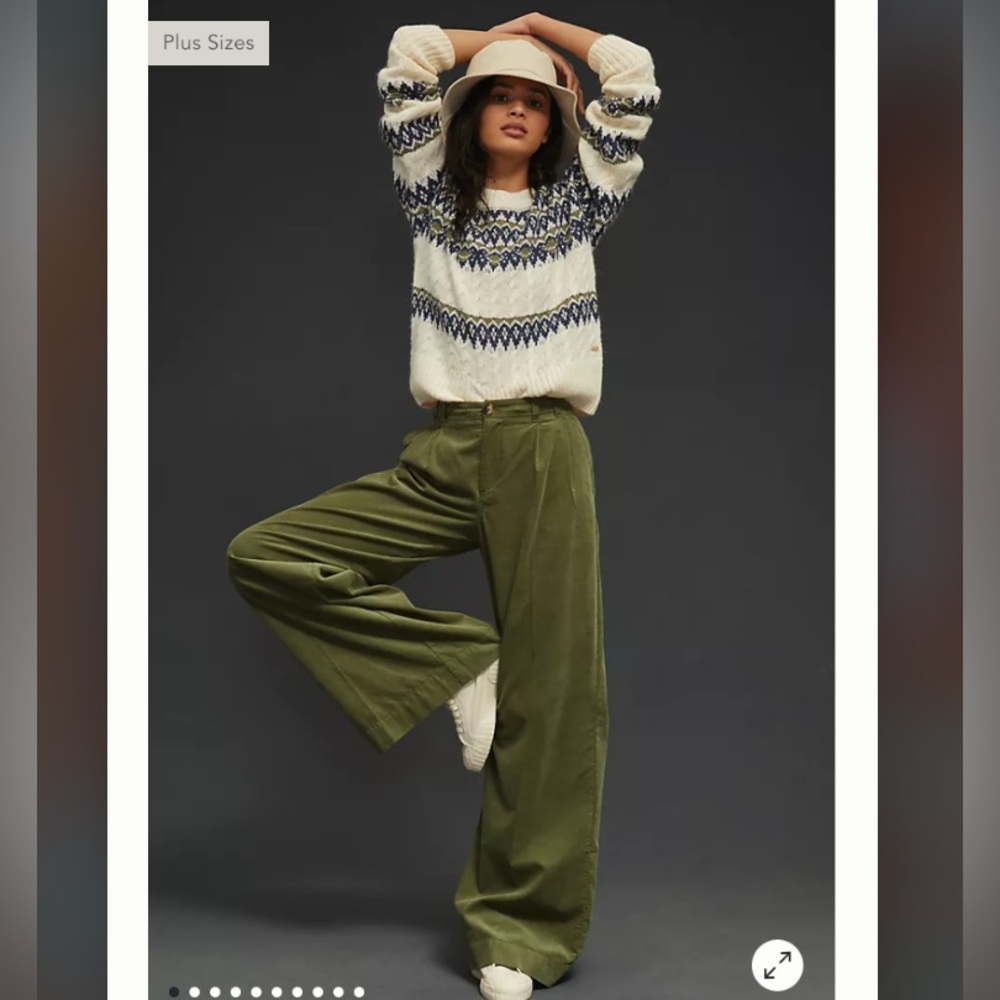 Anthropologie Pleated Wide-Leg Corduroy Trousers